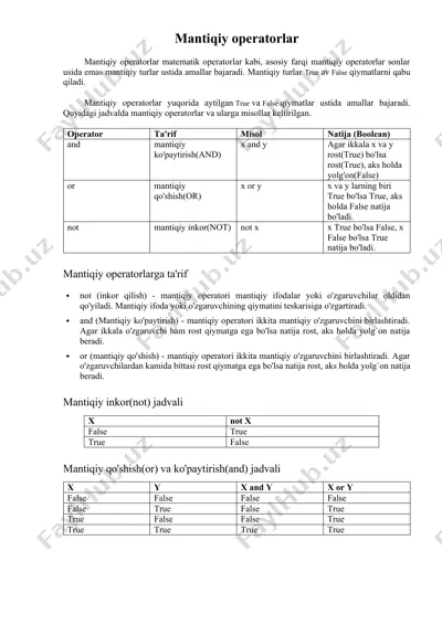 mantiqiy operatorlar — DOCX