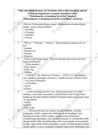 the methodology of school documents research (maktab hujjatlarini o'rganish metodikasi) fani — DOCX