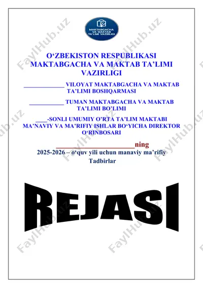 manaviy ma’rifiy tadbirlar rejasi — DOCX