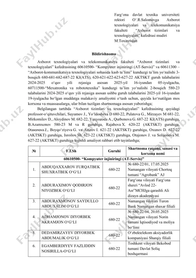 axborot texnologiyalari va telekomunikatsiya fakulteti rektori bilan axborot yuborish haqida maqola — DOCX