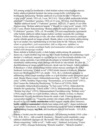 o'zbek bolalar adabiyoti yaratilishi — DOCX