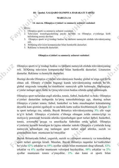 olimpiya o‘yinlari va ommaviy axborot vositalari — DOCX