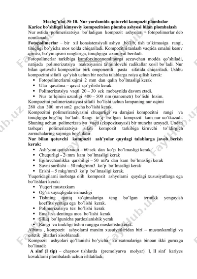nur yordamida qotuvchi kompozit plombalar — DOCX