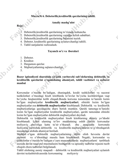 debetorlik, kreditorlik qarzlarining tahlili — DOCX