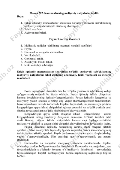mavzu №7. korxonalarning moliyaviy natijalarini tahlili. — DOCX
