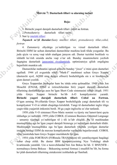 dasturlash tillari va ularning turlari — DOCX