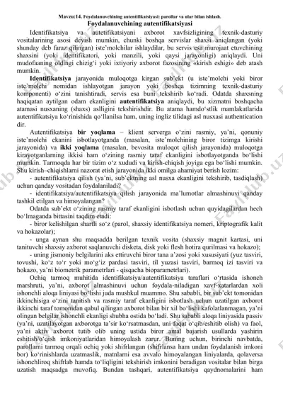 foydalanuvchining autentifikatsiyasi — DOCX