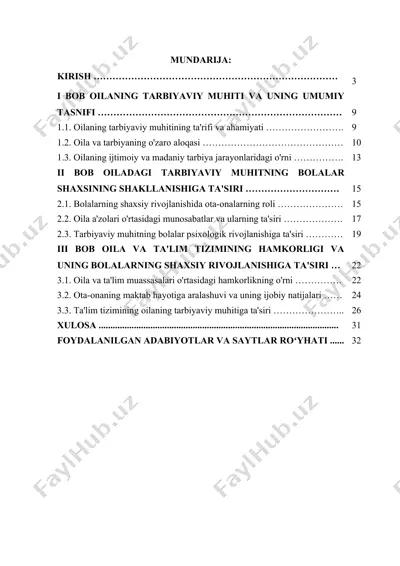 oilaning tarbiyaviy muhiti va uning bolalar shaxsining shakllanishiga — DOCX