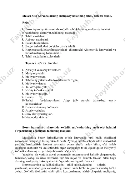 mavzu № 8 korxonalarning moliyaviy holatining tahlil — DOCX