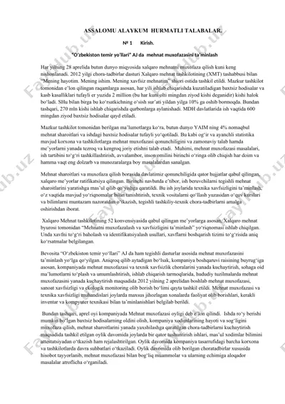 mehnat muxofazasini ta’minlash — DOCX