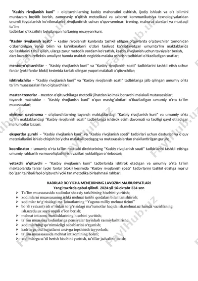 kasbiy rivojlanish kuni va kasbiy rivojlanish soati tadbirlari haqida ma'lumotlar — DOCX