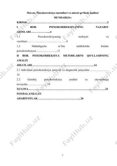 psixokorreksiya metodlari va ularni qoʻllash usullari — DOCX