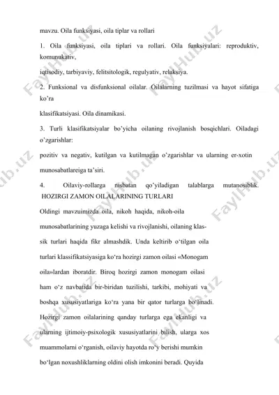 oila funksiyasi, oila tiplar va rollari — DOCX
