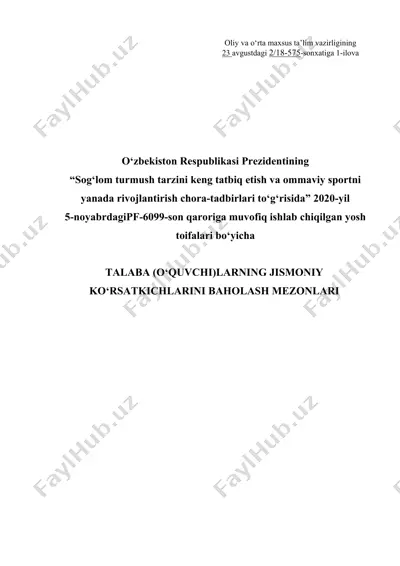 jismoniy ko‘rsatkichlarni baholash mezonlari — DOCX