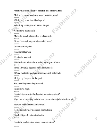 moliyaviy menejment test materiallari — DOCX
