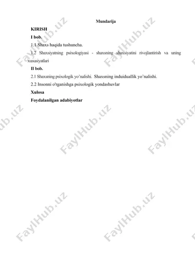 shaxsiyatning psixologiyasi — DOCX