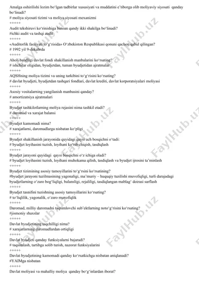 moliyaviy siyosat tadbirlari va audit tekshiruvi shakillanishi — DOCX