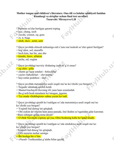 ona tili va bolalar adabiyoti fanidan — DOCX