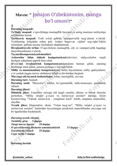 mustaqillik bayramiga oid dars materiallari — DOCX
