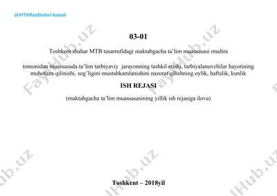 toshkent shahar mtb tasarrufidagi maktabgacha ta’lim muassasasi mudira ishi rejasi — DOCX