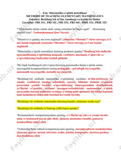 matematika oʻqitish metodikasi — DOCX