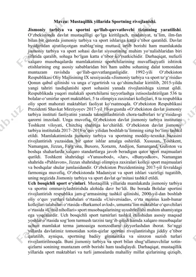 sport va jismoniy tarbiya rivojlanishi — DOCX