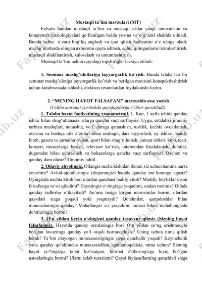 mustaqil ta’lim mavzulari (mt) — DOCX