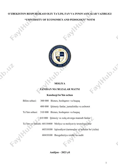 moliya fanidan ma'ruzalar matni — DOCX