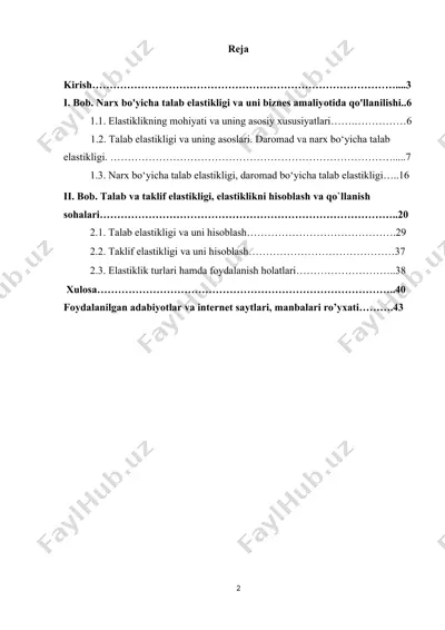 narx bo'yicha talab elastikligi va uni biznes amaliyotida qo'llanilishi — DOCX