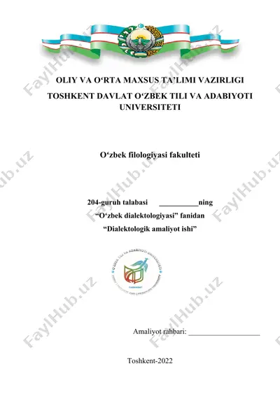 oʻzbek dialektologiyasi fanidan dialektologik amaliyot ishi — DOCX