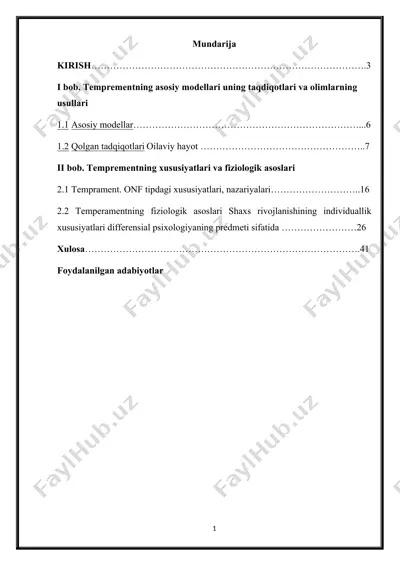 temperamentning evalyutsion jarayonga moslashish imkoniyatlari — DOCX