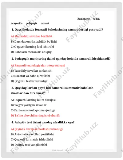 zamonaviy ta’lim jarayonida pedagogik nazorat — DOCX