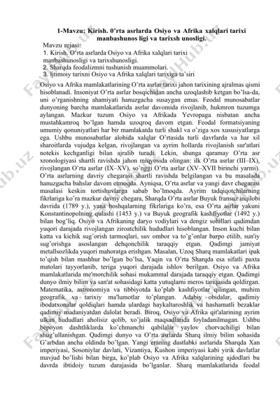 osiyo va afrika xalqlari tarixi — DOCX