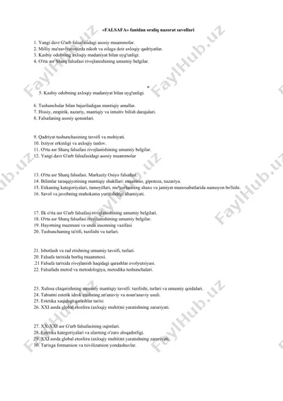 falsafa fanidan oraliq nazorat savollari — DOCX