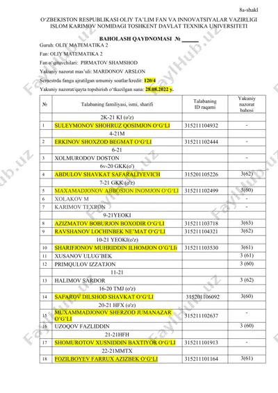 baholash qaydnomasi — DOCX