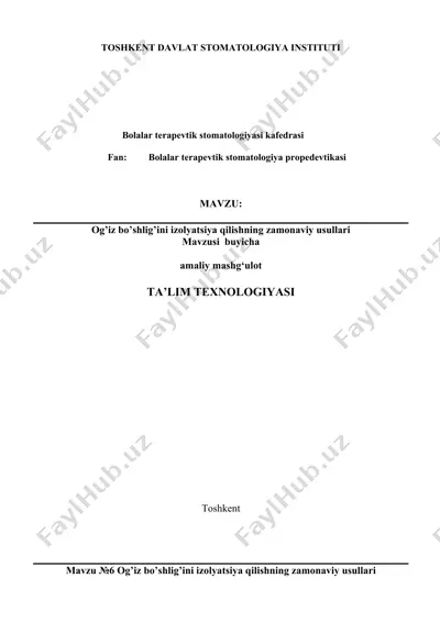 og’iz bo’shlig’ini izolyatsiya qilishning zamonaviy usullari — DOCX