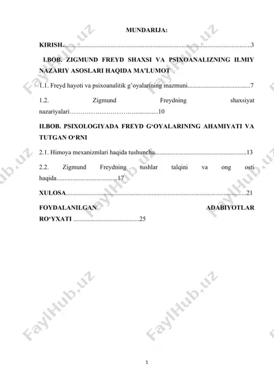 zigmund freydning hayoti va psixoanalizning ilmiy nazariy asoslari — DOCX
