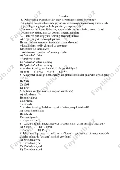 psixologik parvarishning rolelari — DOCX