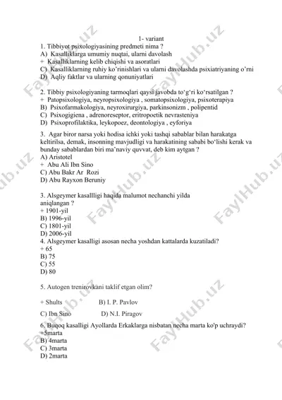 tibbiyot psixologiyasi — DOCX