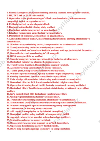 shaxsiy kompyuter komponentlarining umumiy sxemasi, xususiyatlari va tahlili — DOCX