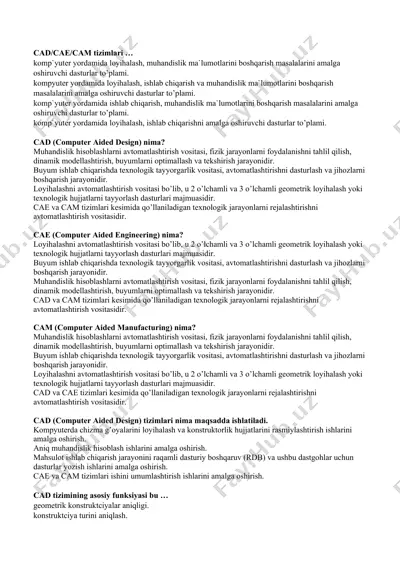 cad/cae/cam tizimlari — DOCX