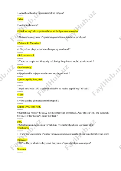 biologiya fanidan test savollari — DOCX
