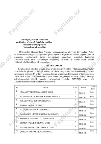iqtisodiyot fakulteti talabalari chetlashtirilishi — DOCX