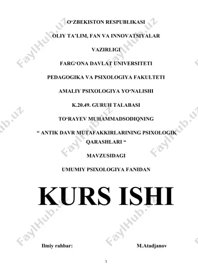 "antika davr mutafakkirlarining psixologik qarashlari" — DOCX