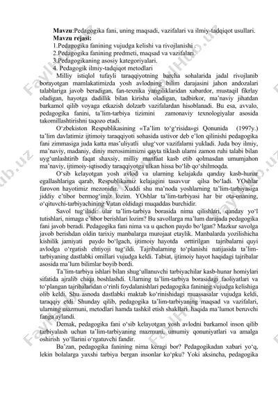 pedagogika fanining rivojlanishi va vazifalari — DOCX
