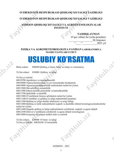 fizika va agrometeorologiya fanidan laboratoriya mashg'ulotlari — DOCX