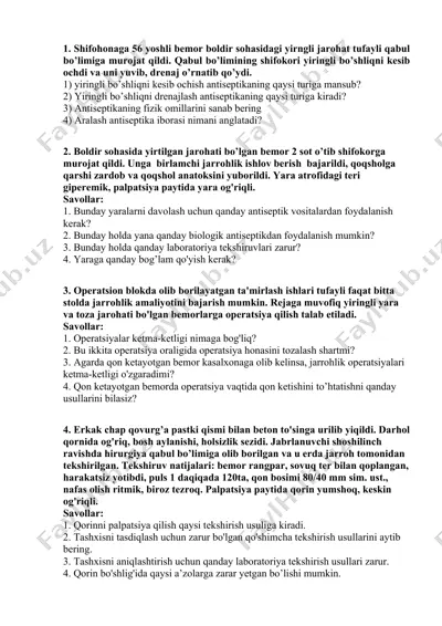 jarohat tufayli yirngli bo’shliqni kesib ochish antiseptikasi — DOCX