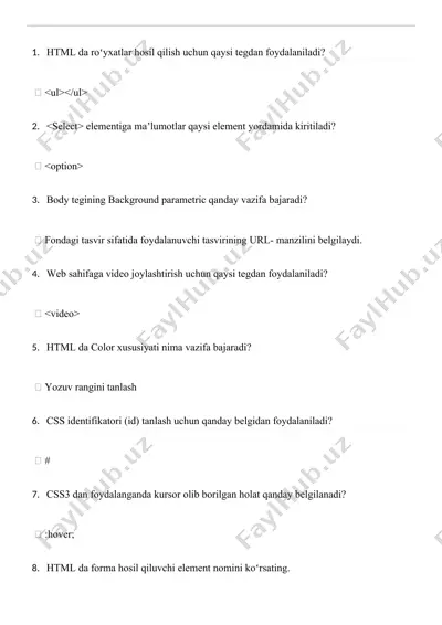 html da ro'yxatlar va forma hosil qilish — DOCX
