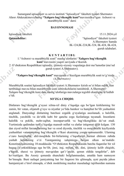 "xalqaro bagʻrikenglik kuni" mavzusida murabbiylik soati — DOCX