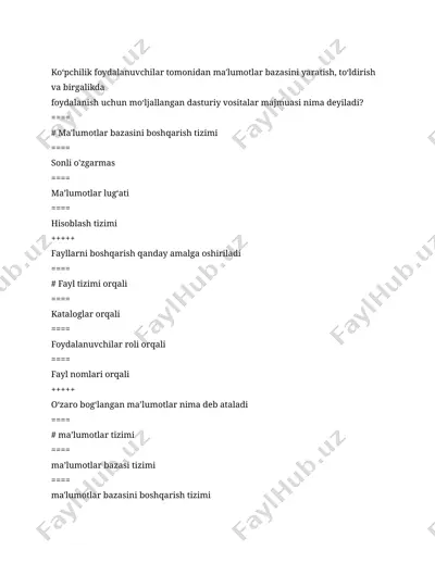 ma'lumotlar bazasini boshqarish tizimi — DOCX